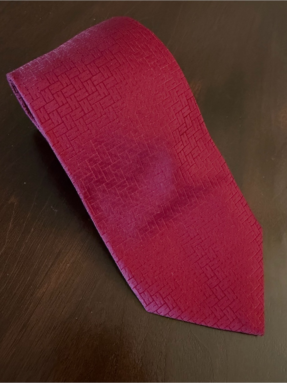 Hermes Men's Solid Burgundy Textured Tie 3.25”